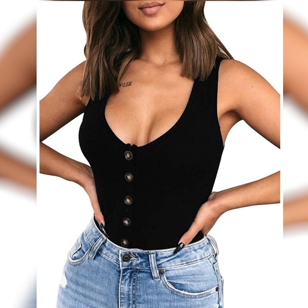 Black Button Down Bodysuit